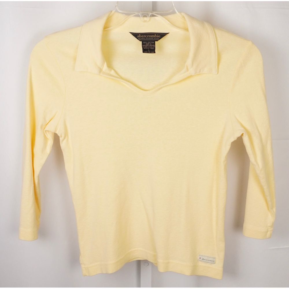 Vintage 90s Abercrombie & Fitch Polo Collar 3/4 Length Sleeve Soft Yellow Top
